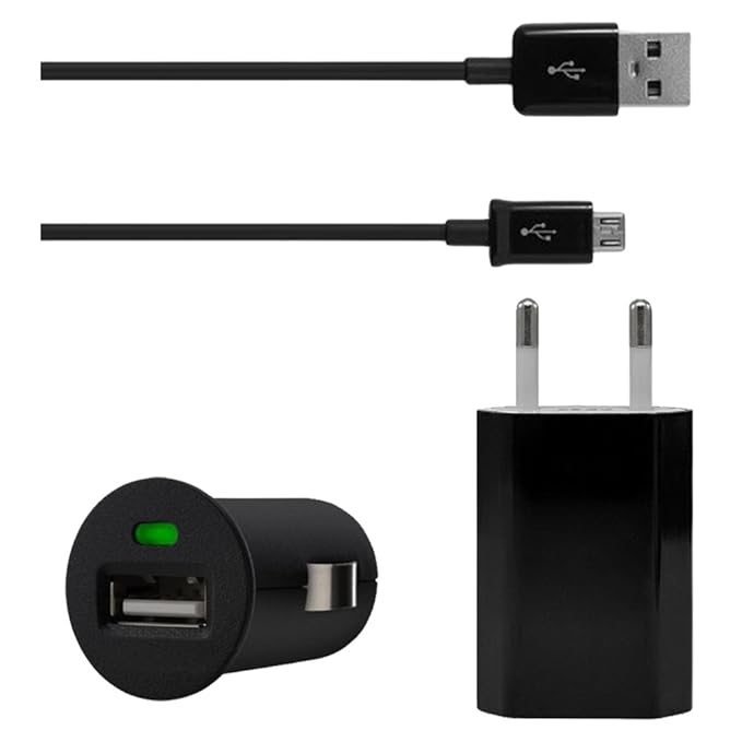 Original Lanboo® 3in1 KFZ Auto Lade Set - Schwarz - mit microUSB Ladekabel Datenkabel + 220V Netzteil + KFZ Adapter Ladegerät