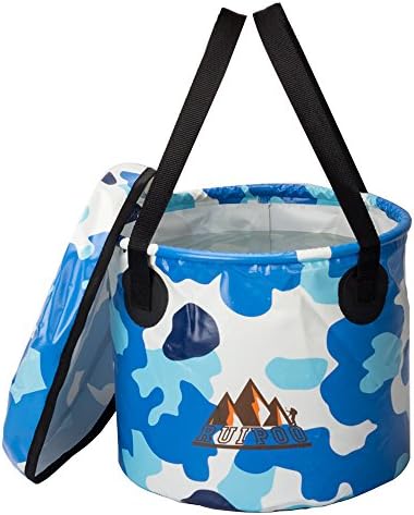 Collapsible Bucket Camping Water Storage Container with Lid Portable Folding Wash Basin for Traveling Hiking Fishing Boating Gardening(Camouflage blue 16L)
