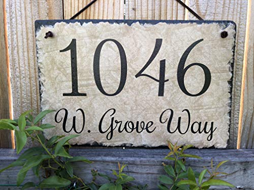 Sassy Squirrel Beautifully Handcrafted and Customizable Slate Home Address Plaque (16"x10", 18"x8", 12"x8"or 12"x6") House Sign with and mounting Hardware. Improve The Curb Appeal of Your Property