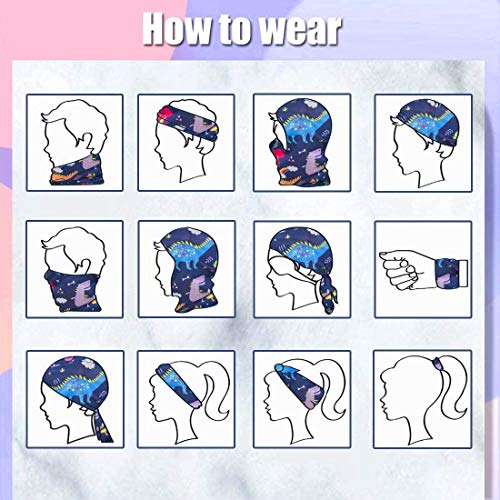 TIANSHI 2Pcs Neck Gaiter Kids Face Mask, Uv Protection Face Cover Bandanas Scarf, Face Bandana for Kids (Dinosaur #1)
