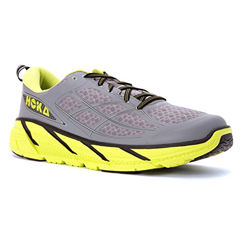 HOKA ONE ONE Men's Clifton 2 Shoe (10, Grey/Acid)