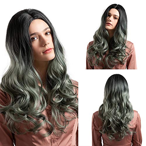 Wigs for Black Women Human Hair,Long Synthetic Purple Blue Wigs for Women Glueless Wavy Cosplay Hair Wig
