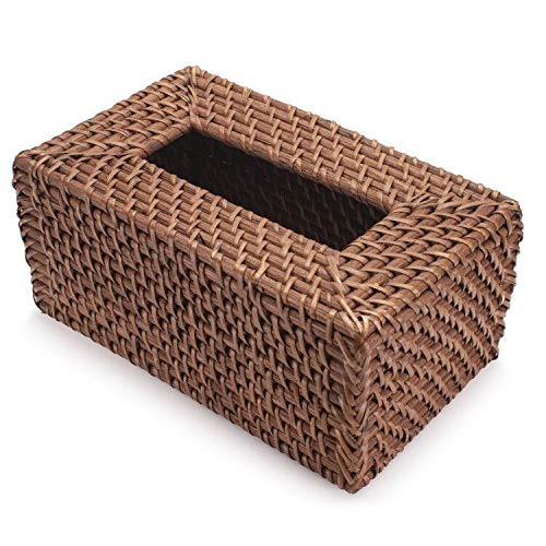 DECRAFTS Rattan Tissue Box Cover Natural Woven Facial Napkin Holder Rectangular (Honey Brown,9.4x5.5x4.3 Inch) - Thumbnail 2