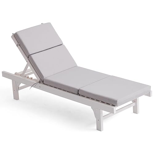 Qirroboni Outdoor Chair Cushion, High-Density Foam Patio Chair Cushion with Ties, Water Repellent, Fade Resistant, Garden, Lawn, Pool & Beach Recliner Chairs Cushions, 75x22.5x3 Inch, Grey