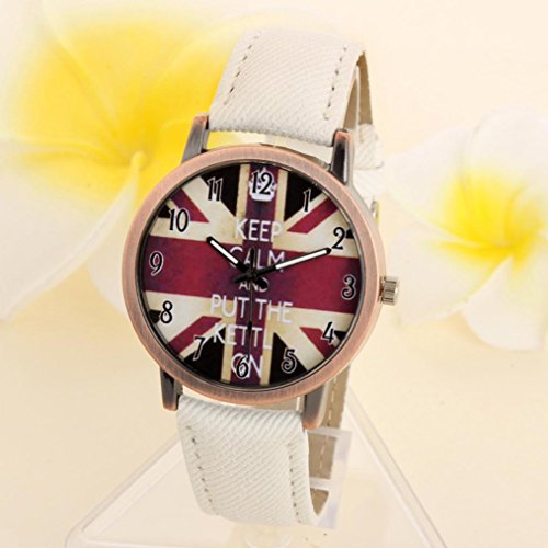 Auwer Denim Watch, Unisex Casual Quartz Analog Sports Denim Fabric UK Flag Wrist Watch (C)