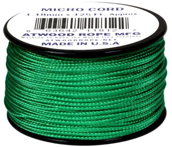 Atwood Rope MFG Tactical Nylon/Polyester Micro Utility Cord 1.18mm X 125ft Reusable Spool | Fishing Gear, Jewelry Making, Camping Accessories (Green)