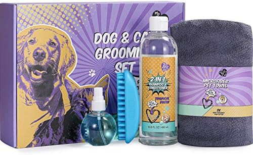MY BFF LOVE Pet Grooming Supplies, 2-in-1 Shampoo & Conditioner, Paw Butter, Grooming Brush, Oral Spray, Cruelty Free, Pet Supplies Set