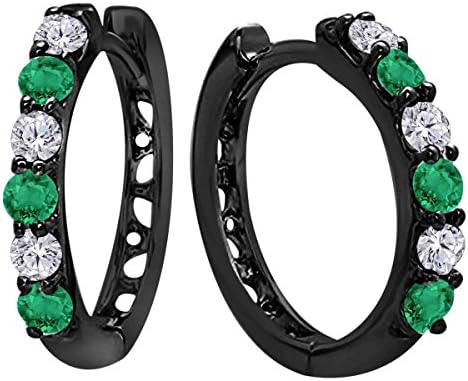 Exclusive !!! 1.00 Carat Round Cut Lab Created Green Emerald &amp; Highest Quality Cubic Zirconia Alloy Ladies Hoop Earring In Black Rhodium Plated Women's Fashion Jewelry