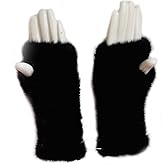 Valpeak Womens Winter Mittens Knitted Mink Fur Gloves Fingerless Arm Warmers Cold Weather Elasticity