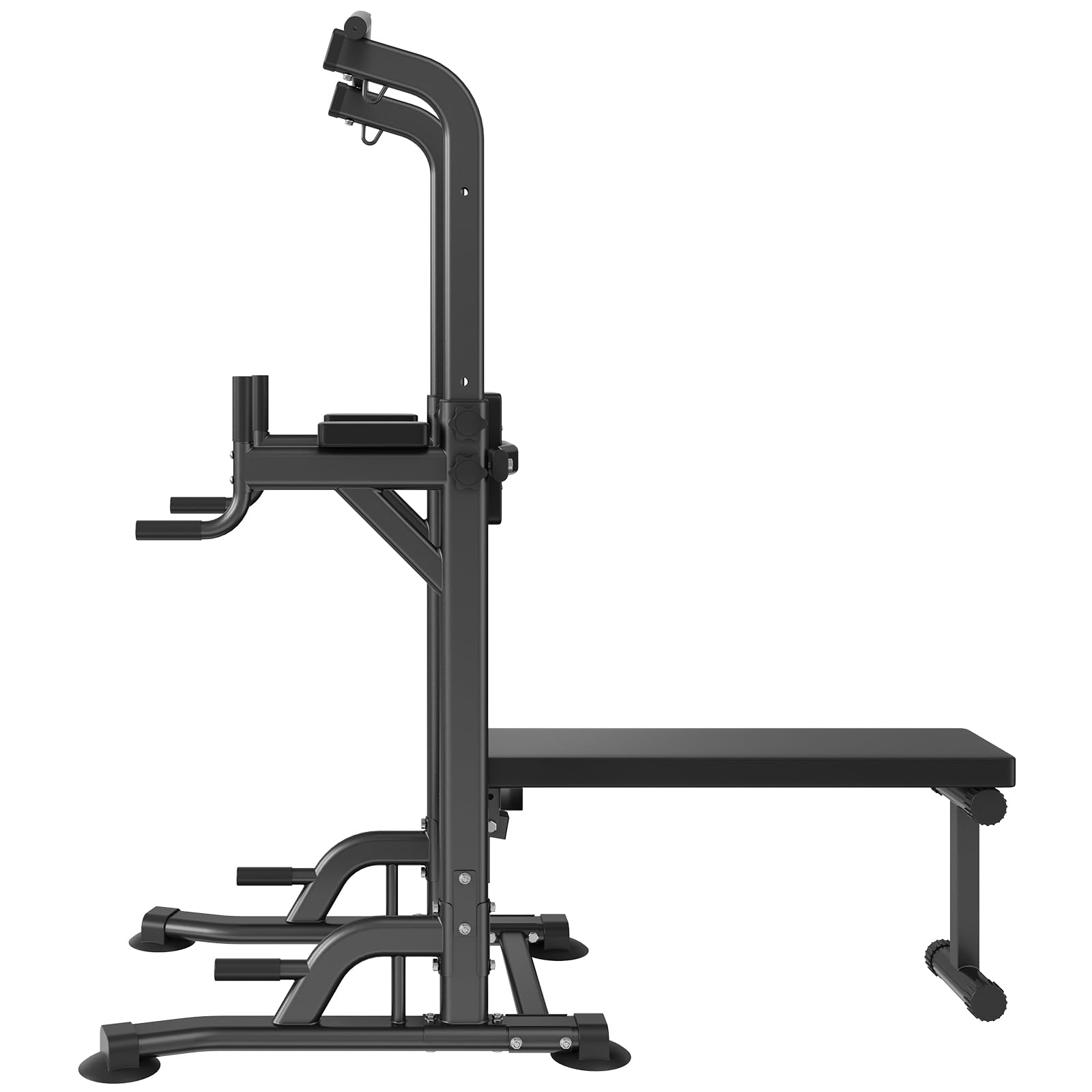 Photo 1 of VEVOR Power Tower with Bench, 10-Level Height Adjustable Pull Up Bar Stand Dip Station and Detachable Bench, 440 lbs Weight Capacity, Home Gym Strength Training Fitness Equipment with Backrest