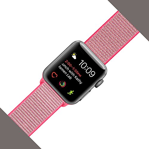 Yunsea For Apple Watch Band 38mm, New Nylon Sport Loop, with Hook and Loop Fastener, Adjustable Closure Wrist Strap, Replacement Band for iwatch, (38mm, Hot Pink)