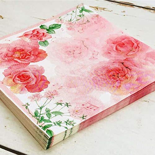 Frontia Paper Napkins Rose Flowar Floral Design Cocktail Beverage Lunch Dinner Party 3-Ply 2 Pack of 10 Count 13"x13" Japan Import