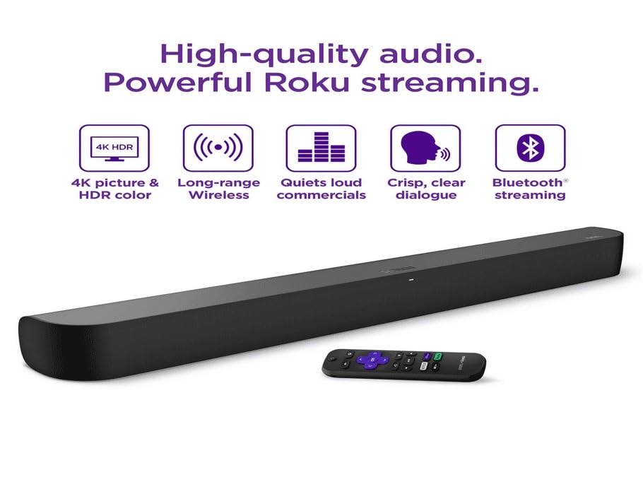 Roku onn Smart Soundbar with Built-in 4K Streaming Player - Premium Audio, Crisp Dialogue & Dynamic Bass