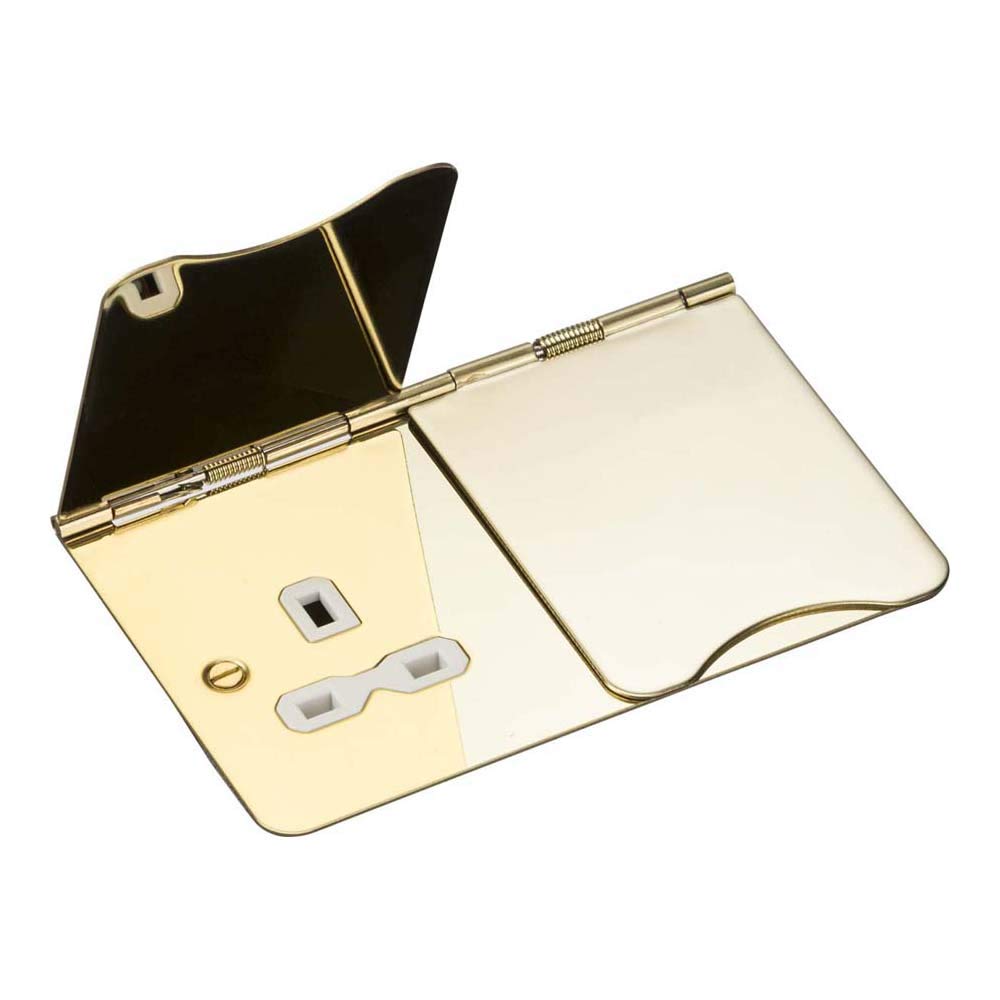 Knightsbridge FPR9UPBW Unswitched Floor Socket, Polished Brass with White Insert, 13 A, 2G