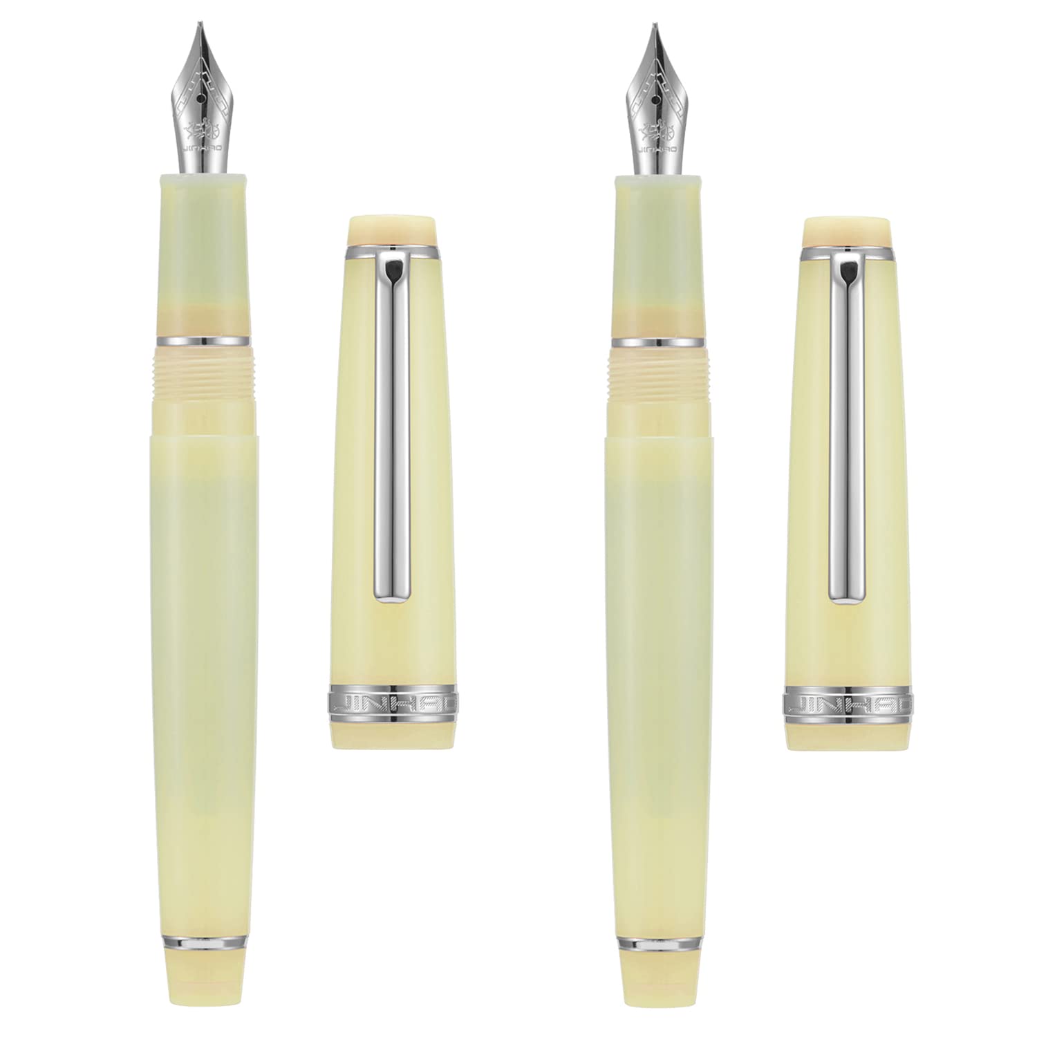 2 PCS Jinhao 82 Resin Fountain Pen Iridium Extra Fine & Fine Nib with Converter, Transparent Yellow with Silver Clip Writing Pen Set — image 1