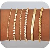 Gold Bracelets for Women 14K Gold Plated Stack Trend Bracelets Charm Paperclip Chain Cuban Link Layered Waterproof Bracelet Dainty Bracelet for Women Jewelry Gifts