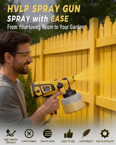Paint Sprayer, 1000W Electric HVLP Spray Paint Gun with 47 oz Container, 3 Patterns 6 Nozzles, Easy to Clean & Use, Stain Sprayer for House Painting, Furniture, Cabinets, Walls, Doors, Fences