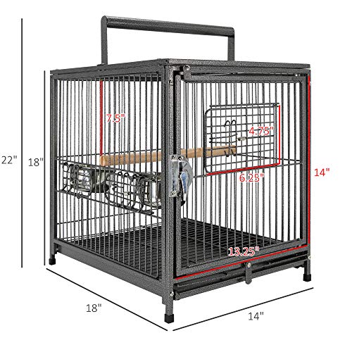 PawHut 19" Travel Bird Cage Parrot Carrier with Handle Wooden Perch for