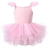 Girls Dance Tutu Dresses Ruffle Sleeve Snap Crotch Ballet Leotards