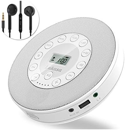 Cdプレーヤー ポータブル Lukasu Cdウォークマン 小型 コンパクト Bluetooth Cd Mp3 Usbモード対応 イヤホン付き Auxケープル付き 日本語 英語説明書付き ショック防止 音楽再生 語学学習 胎児教育 21年最新版