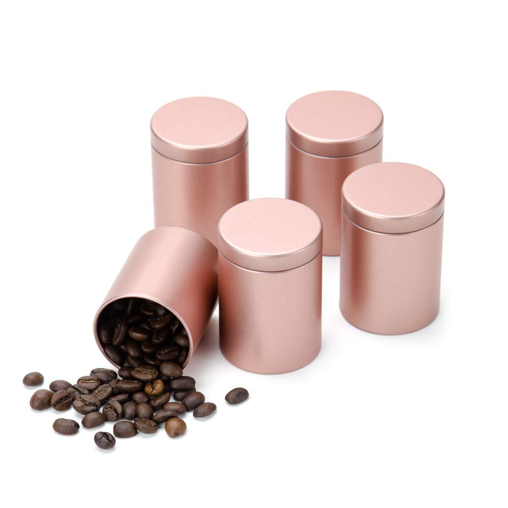 Tianhui Small Tin Can Box with Airtight Lids Canister for Coffee Tea Candy Storage Loose Leaf Tea Tin Containers Storage 5 Pcs (Glod, M)