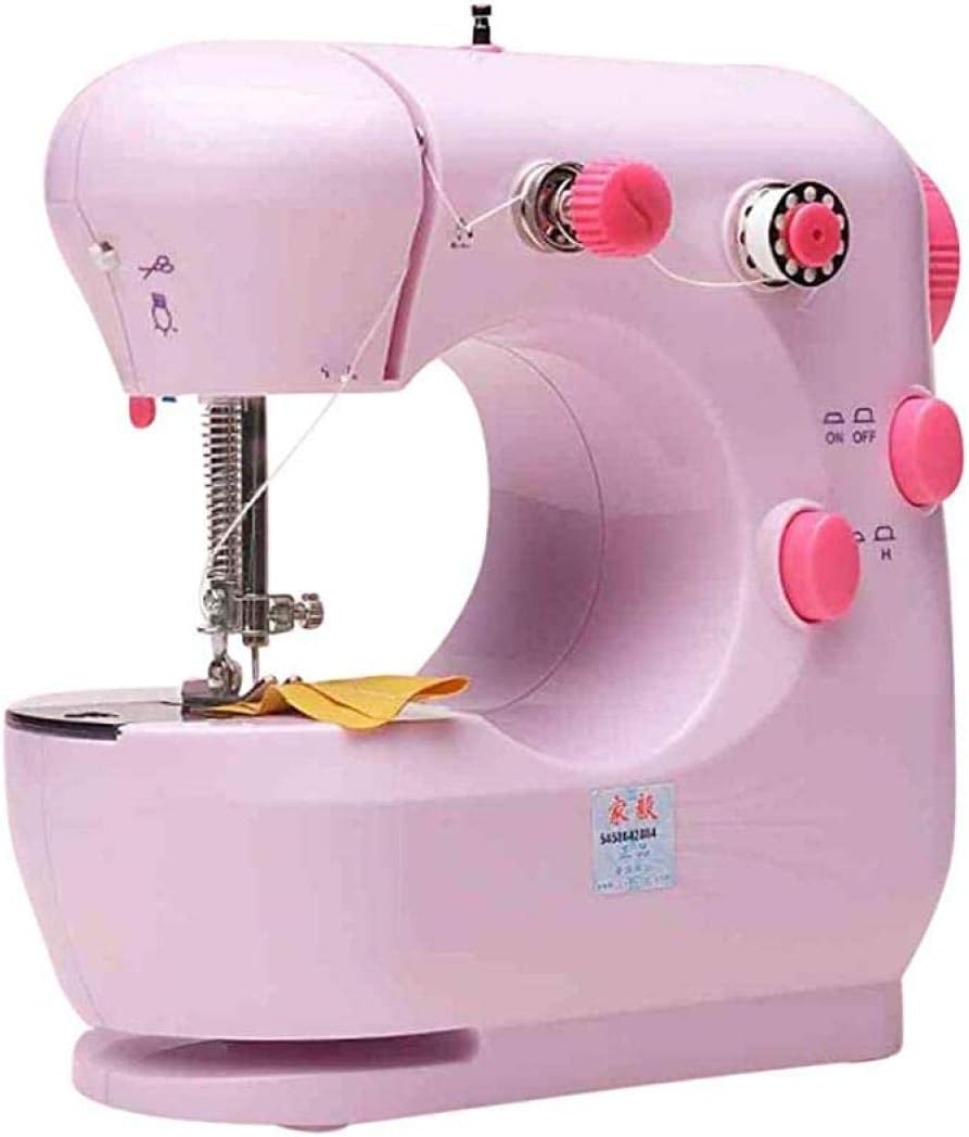 Cute Mini Sewing Machine, Portable Electric Sewing Machine with Lamp and Thread Cutter for Home, High Low Speeds, Battery or Adapter Power Supplies (Pink,US Plug)
