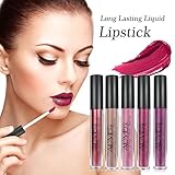 ALIVER 5 Pcs Matte Liquid Lipstick Waterproof Long-Lasting Pigmented Lip Gloss Set (#4.5.6.7.11)