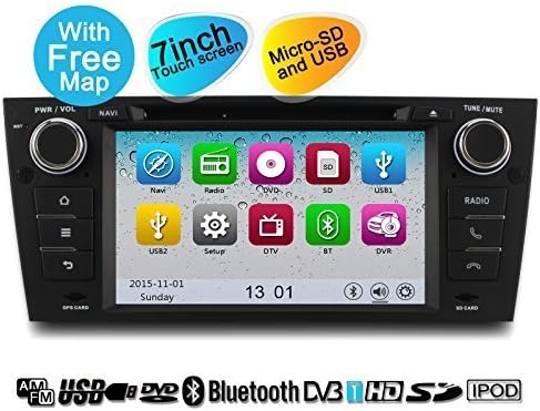 YINUO Touch Screen Car Stereo for BMW 3 Series BMW E90 E91 E92 E93 2006-2011 7-Inch 800*480 HD In-Dash Vehicle GPS Navigation A/V receiver with DVD 1080P Video iPod iPhone Steering Wheel Control Bluetooth Ready
