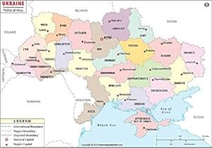 Ucrania Mapa Político - LAMINADO (36 &quot;W x 25.11&quot; H): Amazon.es: Oficina