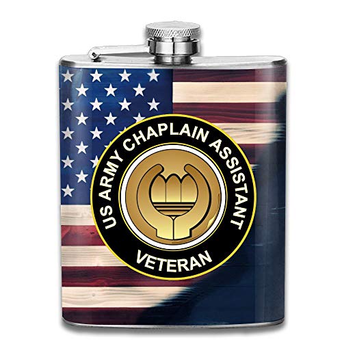 KEKE RABBIT 7oz Stainless Liquor Flagon Retro Rum Whiskey Alcohol Pocket Flask US Army Veteran Chaplain Assistant