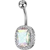 Pierced Owl 14GA 316L Stainless Steel Oval CZ Crystal with Surrounding CZs Belly Button Ring