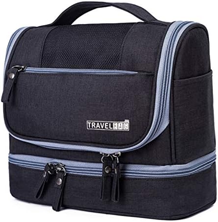GuaziV Hanging Travel Toiletry Bag Dry and Wet Separation 2-layer Toiletry Kit Organizer,Waterproof Makeup Cosmetic Bag for Men and Women (Black)
