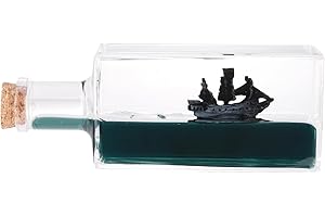 LETINE Black Pearl Pirate Ship in a Bottle - Boat in a Box Liquid Wave Fluid Drift Bottle Black Pearl Pirate Model Ship Sailing Simulation for Home Decoration Display Cases Desk Toy Gifts (Bottle)