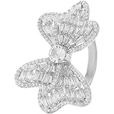 Luxury Rhinestone Bowknot Open Ring For Women Gold Silver Plated Adjustable Sparkly CZ Crystal Butterfly Finger Band Statement Bow Tie Ribbon Rings Fashion Shiny Wedding Promise Cocktail Jewelry For Her Gifts