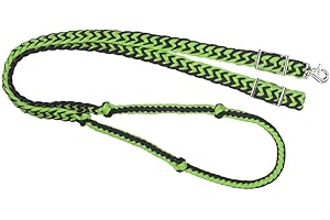 Tough 1 Knotted Cord Roping Reins, Neon Green/Black