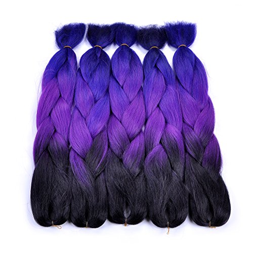 Jumbo Braiding Hair (black/purple/blue) 5pcs/lot Jumbo Braid Hair Extension 24" Kanekalon Fiber