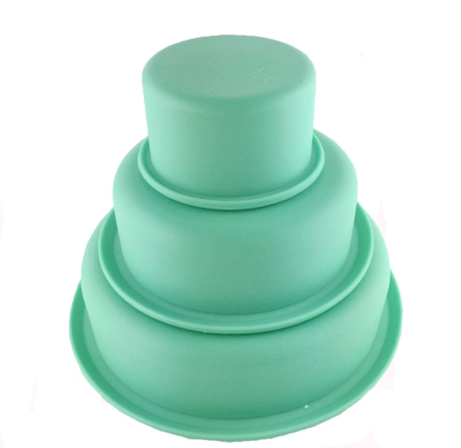 Voarge Set of 3 silicone round cake moulds, cake baking moulds, silicone baking moulds for cakes and cakes for baking, set of 3, 7, 14 and 19 cm silicone, green