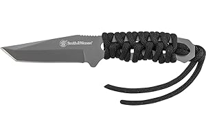 Smith & Wesson SW910TAM 5.9in High Carbon S.S. Full Tang Neck Knife with a 2.8in Tanto Blade and Paracord Handle for Outdoor, Tactical, Survival and EDC