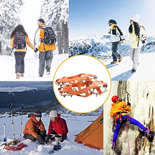 Freshday 1 Pair Non-Slip Ice Gripper Climbing Crampons Traction Cleats 19 Teeth Stainless Steel Spikes Durable Silicone Ice Creepers Shoes Cover for Walking, Jogging, Hiking on Snow and Ice