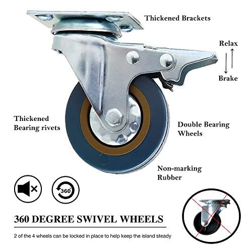 PHI VILLA Kitchen Island Cart on Wheels Mobile Kitchen Island with