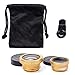 Gold Universal Clip-on 180 degree 3 in 1 Fisheye+Wide Angle+Macro Camera Lens Kit for iPhone 5 5S 4 4S 6 Samsung Galaxy S5/S4/S3 Note 4/3/2 HTC Blackberry Bold Touch, Sony Xperia, Motorola Droid