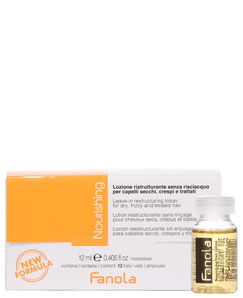 Fanola Nourishing Leave-in Restructuring Lotion, Repairing Hair Treatment to Restore Elasticity, Shine and Tone to Fragile and Dull Hair, 12 Pieces, 12 Each