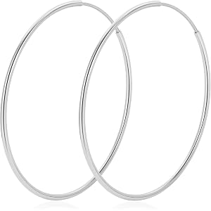 LOUMILEO 1.2MM Thin 925 Sterling Silver Post Hoop Earrings Hypoallergenic | Lightweight 14K Gold Plated Hoop Earrings Large B