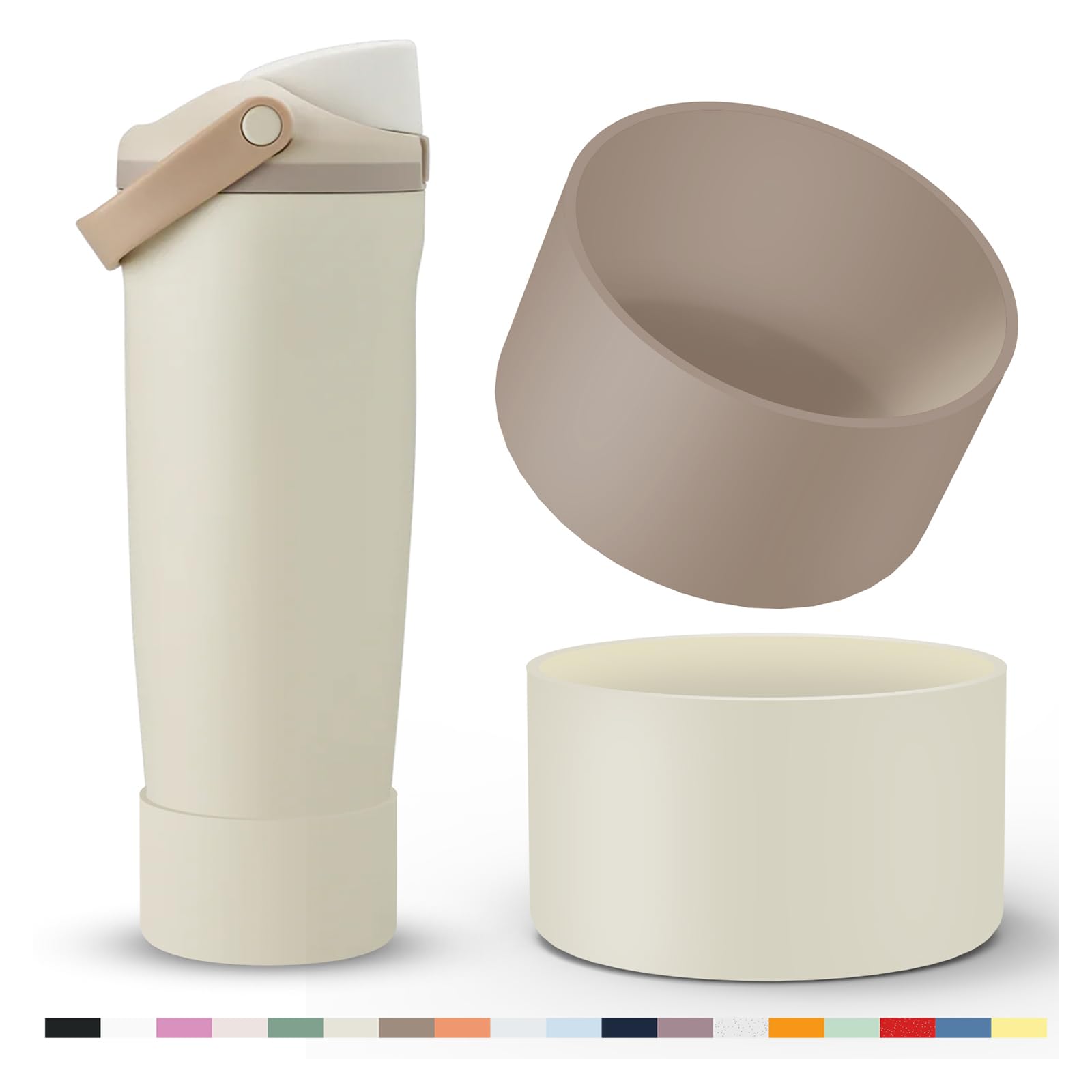 Photo 1 of 2 Pcs Silicone Boot for Owala 40oz & 30oz FreeSip Sway Tumblers, Protective Bottom Bumper Anti-Slip Sleeve Accessories for FreeSip Sway Water Bottles, Dishwasher Safe and BPA Free(Cream+Almond Rose)