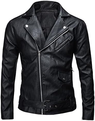 Cruiize Mens Lapel Faux Leather Zip Slim Motorcycle Biker Coat Jacket Black S