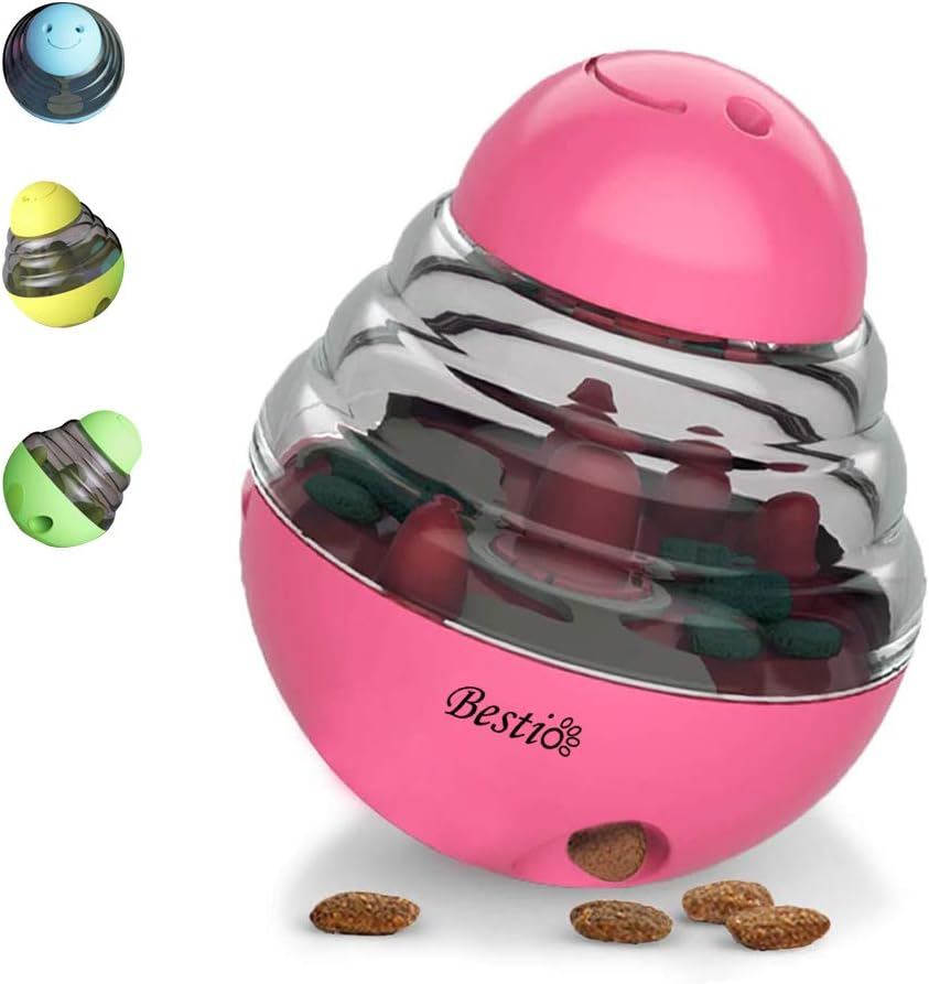 Bestio Dog Food Treat Dispenser Toy Tumbler Design Heavy Duty Cat Stimulation Puzzle Feeder Toy Pets Slow Kibble Dispensing Ball for Dog Cat Fun IQ Active Stimulation(Pink)