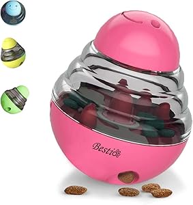 Bestio Dog Food Treat Dispenser Toy Tumbler Design Heavy Duty Cat Stimulation Puzzle Feeder Toy Pets Slow Kibble Dispensing Ball for Dog Cat Fun IQ Active Stimulation(Pink)