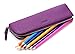 MEKU Pencil Case Genuine Leather Pen Case Stationery Bag Zipper Pouch Pencil Holder with 2 Slots Purple