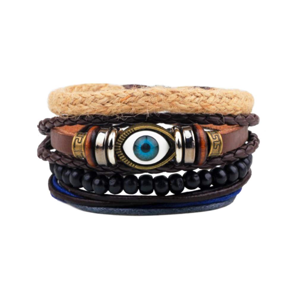 MiniJewelry Evil Eye Braided Leather Wrap Bracelet for Men Women Adjustable 4PCs Hemp Rope โ image 1