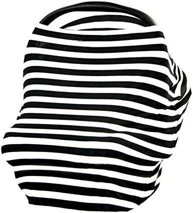 Nursing Breastfeeding Cover Scarf Multi Use Infinity Baby Car Seat Canopy Stretches over Shopping Cart Stroller Cartseat Covers for Babies Girls and Boys (Black and White)